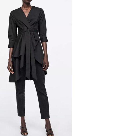 Zara Assymetric Black Poplin Tunic, XS - Picture 1 of 16
